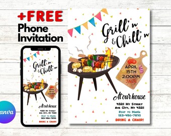 Editable Birthday BBQ Invitation: Grill & Chill Party (Digital)