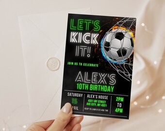 Sjabloon verjaardagsuitnodiging voetbal: bewerkbare Canva Evite (digitale download)