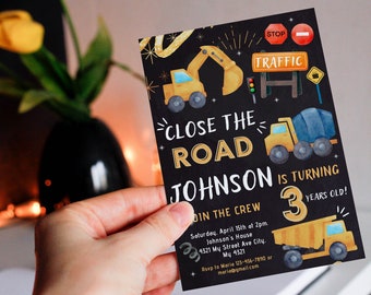 Construction Birthday Invitation Template: Editable Canva Evite (Digital Download)