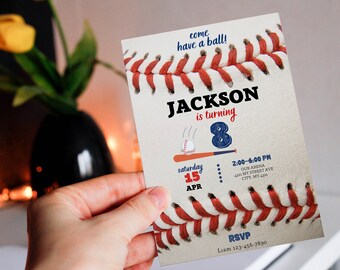 Bewerkbare sjabloon verjaardagsuitnodiging honkbal (digitale download)