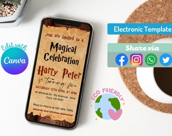 Editable Wizards Birthday Digital Invitation Witchers Birthday Evite Wizard Birthday Invitation with Text