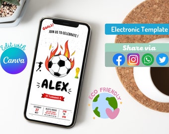 Sjabloon voetbalverjaardagsuitnodiging: bewerkbare voetbalevite (digitaal)