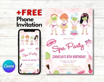 Editable Spa Party Birthday Invitation Template (Digital Download)