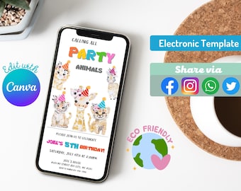 Zoo Animals Birthday Invitation: Safari Theme, Editable (Digital Download)