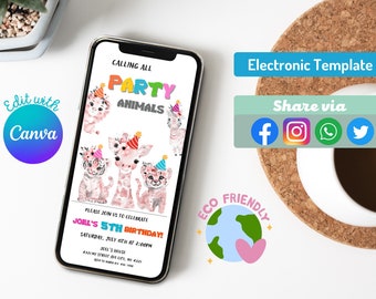 Safari Animals Birthday Invitation: Editable Digital Evite (Canva Template)