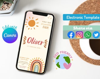 First Trip Around The Sun Birthday Evite: Canva Template (Digital)