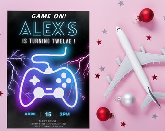 Editable Video Game Birthday Invitation: Gamer Party Evite (Canva Template)