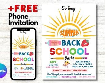 Back to School Party Invitation - Printable and Editable Invite for the Perfect So Long Summer Bash