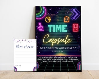 Glow Gaming Arcade Birthday Party Time Capsule | Neon Glow Party Time Capsule | Editable | Instant Download