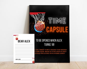 Editable Basketball Birthday Time Capsule Template, Basketball Time Capsule, Basketball Theme Time Capsule Template, Editable in Canva