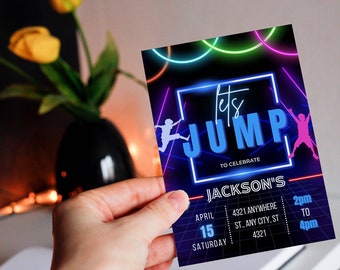 Jump Birthday Party Invitation Card Template, Trampoline Card Evite, Bounce House Invite Card Template, Editable Printable Canva Template