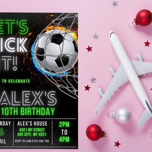Soccer Birthday Invitation Card Template, Football Party Invitation Card Template, Soccer Birthday Evite Editable in Canva