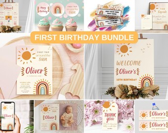 First Trip Around The Sun Birthday Bundle: Editable Canva Template
