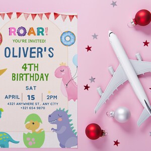 Child Dinosaur Birthday Party Invitation Template, Dinosaur Birthday Invitation, Editable Digital Instant Download, Editable in Canva