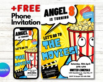 Movie Night Magic: Movies & Popcorn Party Editable Invite - Printable Invitation