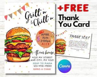 Grill and Chill Birthday BBQ Invitation - Editable and Digital Cookout Invite