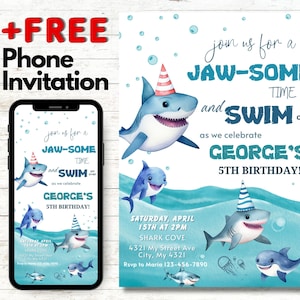 Dive into Fun with Shark Birthday Party Invitations - Customizable Pool Party Invites!