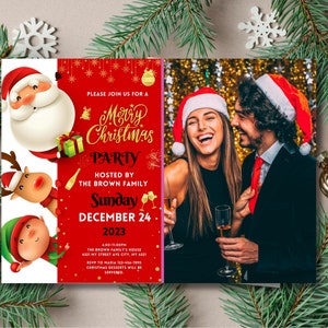 FOTO Convite digital editável para festa de Natal com foto | Design divertido de Papai Noel | Perfeito para crianças e adultos