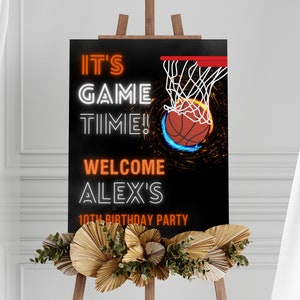 Editable Basketball Birthday Welcome Sign Template, Basketball Welcome Sign, Basketball Theme Welcome Sign Template, Editable in Canva