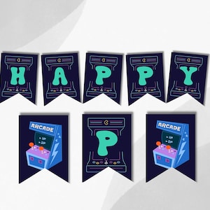 Glow Gaming Arcade Geburtstagsparty Banner Flagge | Neon Glow Party Banner Flagge | Bearbeitbar | Sofort Download