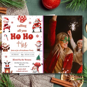 FOTO Friendsmas Lustige Einladung mit Fotovorlage - Bearbeitbare digitale Weihnachtseinladung für eine unvergessliche Friendsmas Party