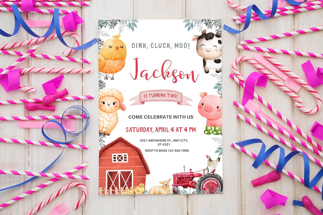 EDITABLE Farm Birthday Invitation Barn Animals Party Invite Template ...