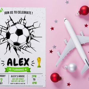 EDITABLE Soccer Birthday Invitation Card Template, Football Party Invitation Card Template, Soccer Birthday Evite Editable in Canva
