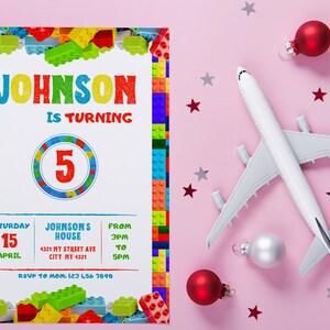 Building Blocks Birthday Invitation Card Template, Building Bricks Kids Birthday Party Invite, Printable Digital Template, Editable in Canva