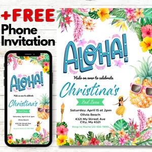Editable Luau Pool Party Invitation - Instant Download for 1st or 2nd Birthday Celebration
