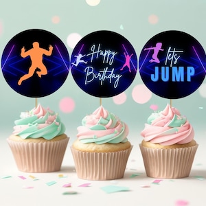 Topper per cupcake compleanno salto, topper per cupcake trampolino, topper per cupcake Bounce House, modificabile in Canva