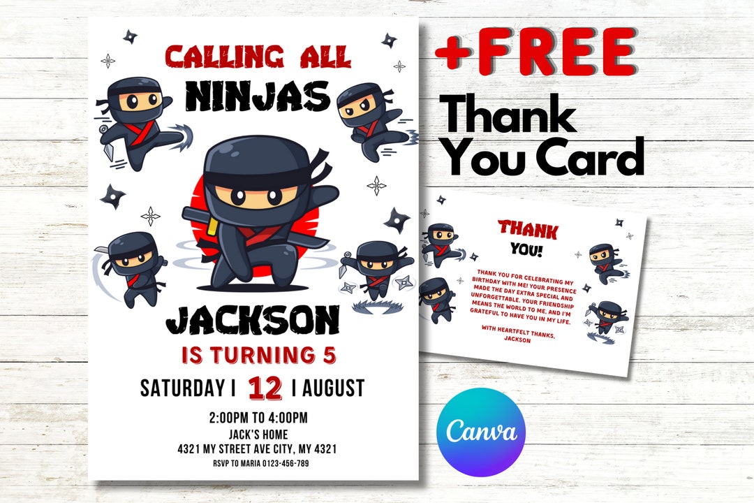 Warrior Birthday Invitation - Ninja Party Printable - Martial Arts ...