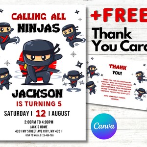 Warrior Birthday Invitation - Ninja Party Printable - Martial Arts Theme - Editable Digital Template - Instant Download