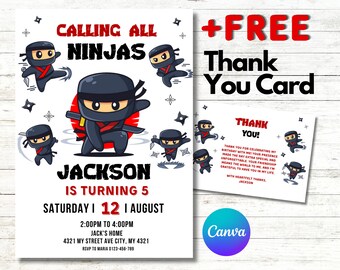 Warrior Birthday Invitation - Ninja Party Printable - Martial Arts Theme - Editable Digital Template - Instant Download