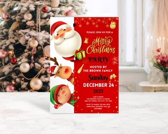 Redigerbar inbjudan till julfest med jultomten (digital nedladdning)