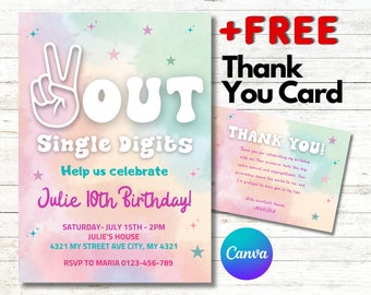 Groovy Hippy Tie Dye Party Invitation – Double Digits Tween VSCO Girl Vibes