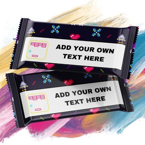 Envoltório de barra de chocolate para festa de aniversário de fliperama de jogos brilhantes | Barra de chocolate Neon Glow Party | Editável | Download instantâneo