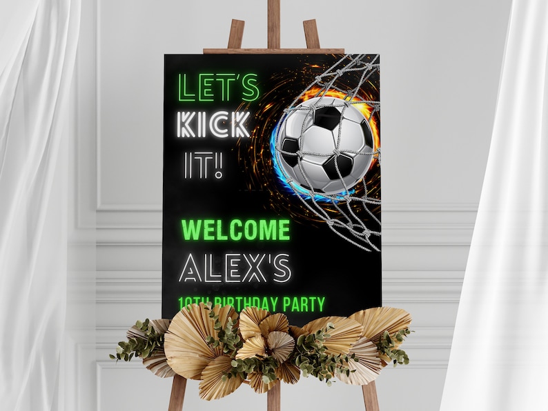 Welcome Kick Soccer Birthday Welcome Sign Template: Editable Canva Design (digital ...