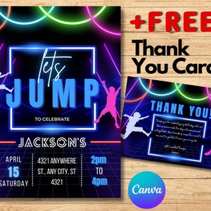 Jump Birthday Party Invitation Card Template, Trampoline Card Evite, Bounce House Invite Card Template, Editable Printable Canva Template