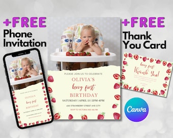 Invitación de primer cumpleaños con foto: Plantilla editable de Canva