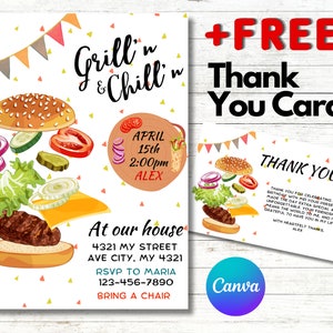 EDITABLE Birthday BBQ Invitation Digital Grill and Chill Invite, Grill Party Invite, Cookout Invitation, Combined Birthday Virtual Invite