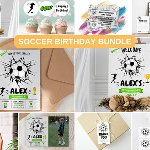 Editable in Canva Soccer & Football Party Bundle: Simplify Party Planning with Customizable Decorations