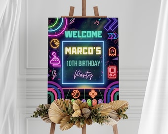 Arcade Birthday Welcome Sign Arcade Party Welcome Sign Let's Play ...