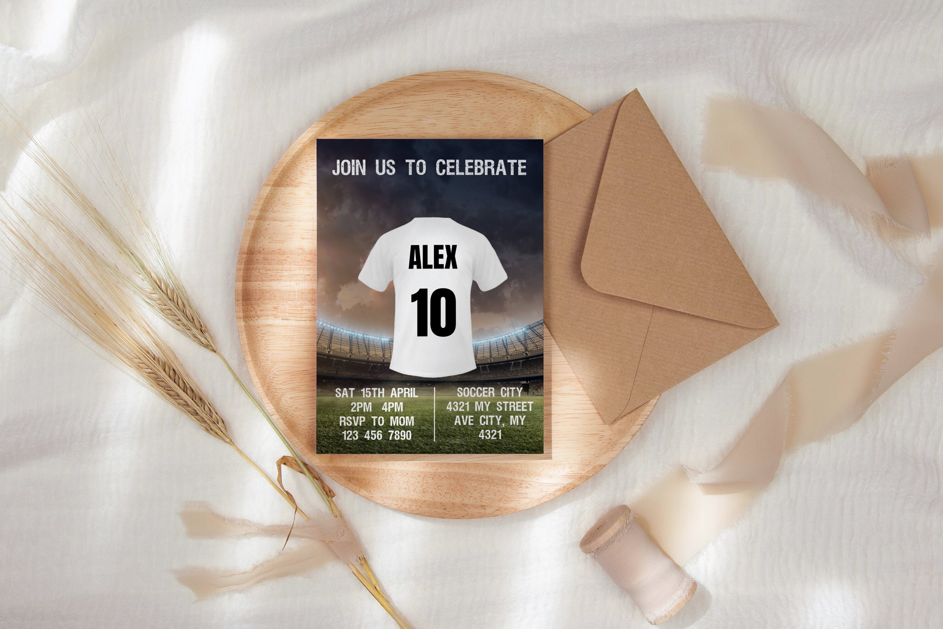 Editable Soccer Birthday Invitation Card Template, Football Invitation Soccer Invitation Card Template, Editable in Canva