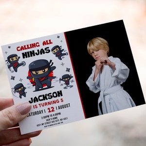 FOTO Krieger Geburtstagseinladung mit Foto - Ninja Party Printable - Martial Arts Theme - bearbeitbare digitale Vorlage - Instant Download