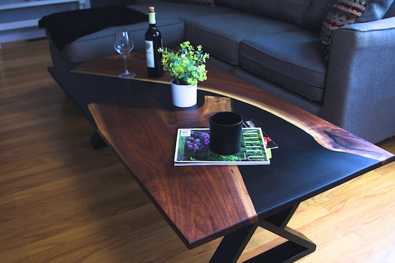 Coffee Table - Black Epoxy Resin Coffee Table - Living Room