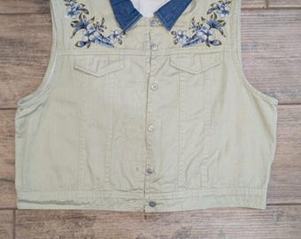 Chaleco corto vintage para mujer, talla pequeña, estilo cottagecore boho floral.