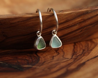 Sea glass earrings. Handmade with sterling silver, Sea glass hoops, sea glass hook wires, Salted granola girl aesthetic