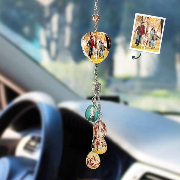 Personnalisé, breloque rétroviseur personnalisée, cadeau photo de famille, pendentif photo cristal personnalisé, cadeau pour amis, photo cristal 3D, breloque voiture porte-bonheur