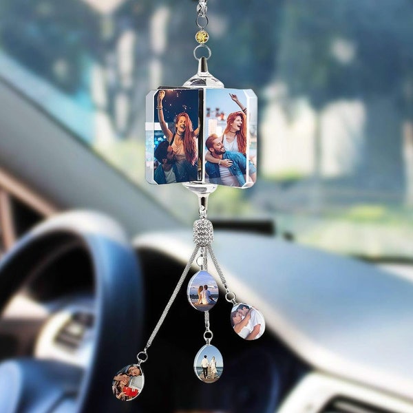 Custom , Personalized  rearview charm,family Photo Gift, Custom Photo Crystal pendant, gift for mothers, 3D Crystal Photo, lucky car charm