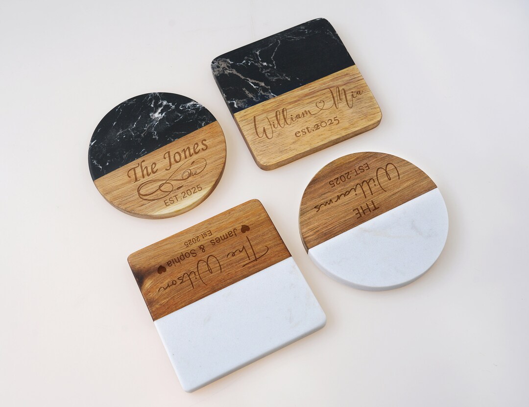 thumbnail image 2 of Personalised Engraved Wooden Wine Bottle Coaster – Round Beechwood – Custom Text Available 2 of 2
